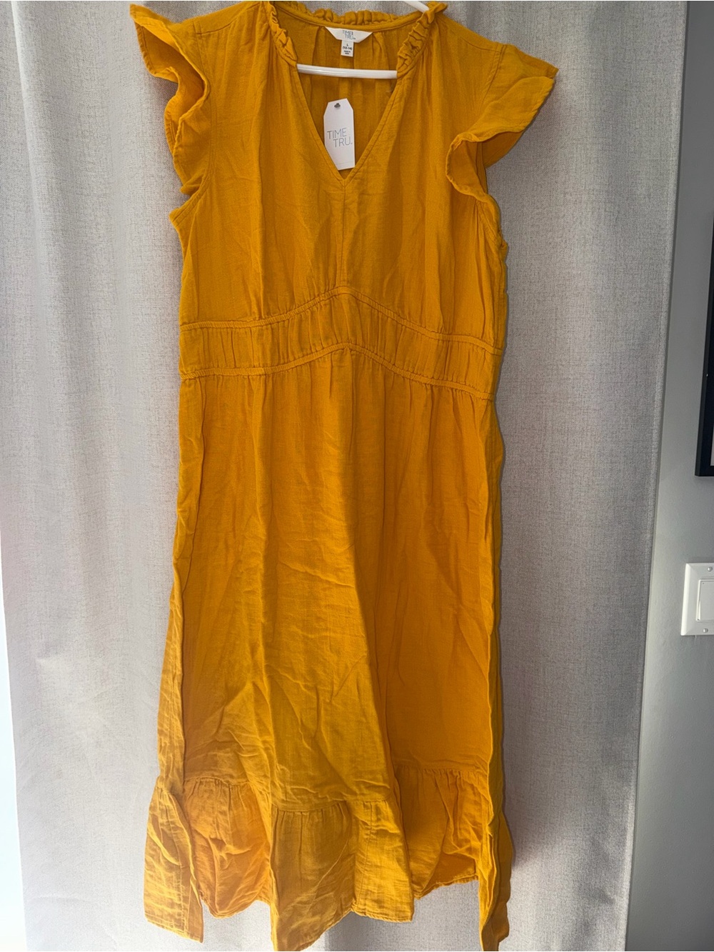 Mustard Yellow Ruffle Sleeve Midi Dress